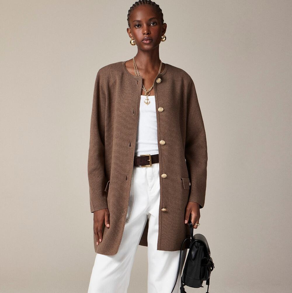 J. CREW Long Giselle Sweater Blazer Heather Mushroom Brown Sz XL $168 {3W21}